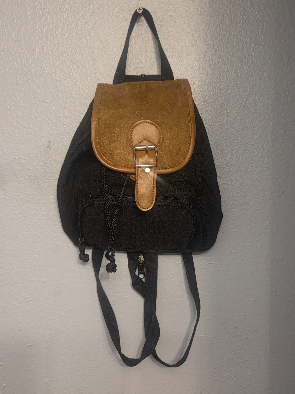 Black/Tan Vintage 90's Canvas/Faux Leather Suede Mini Backpack